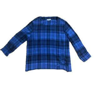 Habitat Clothes To Live In Blue Black Plaid Tunic Top Size Small Bow Tie Sleeves